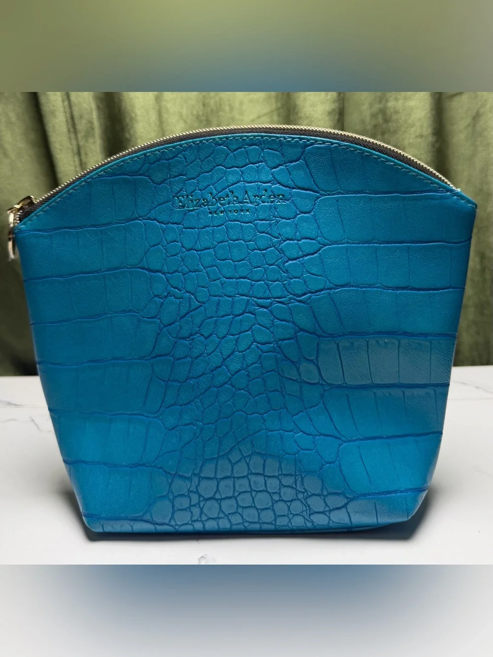 Elizabeth Arden Teal Faux Croc-Embossed Cosmetic Pouch
